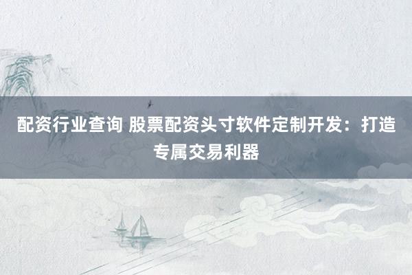 配资行业查询 股票配资头寸软件定制开发：打造专属交易利器