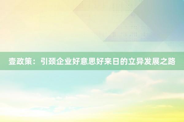 壹政策：引颈企业好意思好来日的立异发展之路