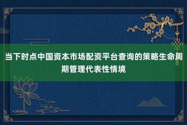 当下时点中国资本市场配资平台查询的策略生命周期管理代表性情境