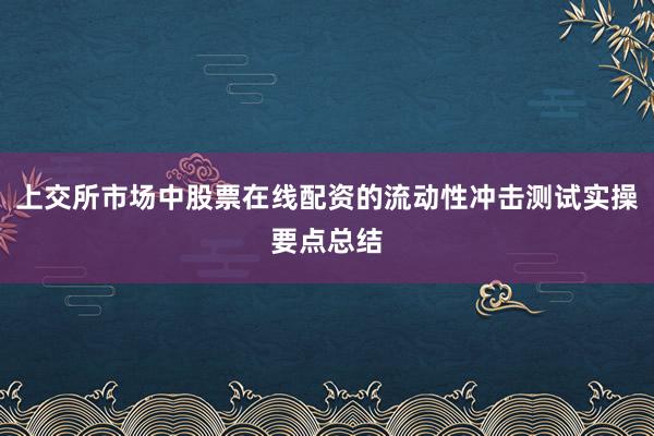 上交所市场中股票在线配资的流动性冲击测试实操要点总结